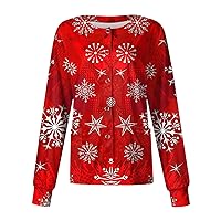 Christmas Womens Tops Print Tops Button Shirts Casual Top Crew Neck Long Sleeve Long Sleeve Tops Teacher Shirts
