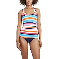 Nautica Women's Standard Double Crossback Tankini V Neck Tummy Control Removable Cup Adjustable Strap Swimsuit Top