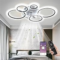 LED Ceiling Fan with Lighting 145 W Ceiling Light with Fan and Remote Control App 3 Colour Temperature 6 Speeds Ceiling Fan with Light for Bedroom Living Room Dining Room Black