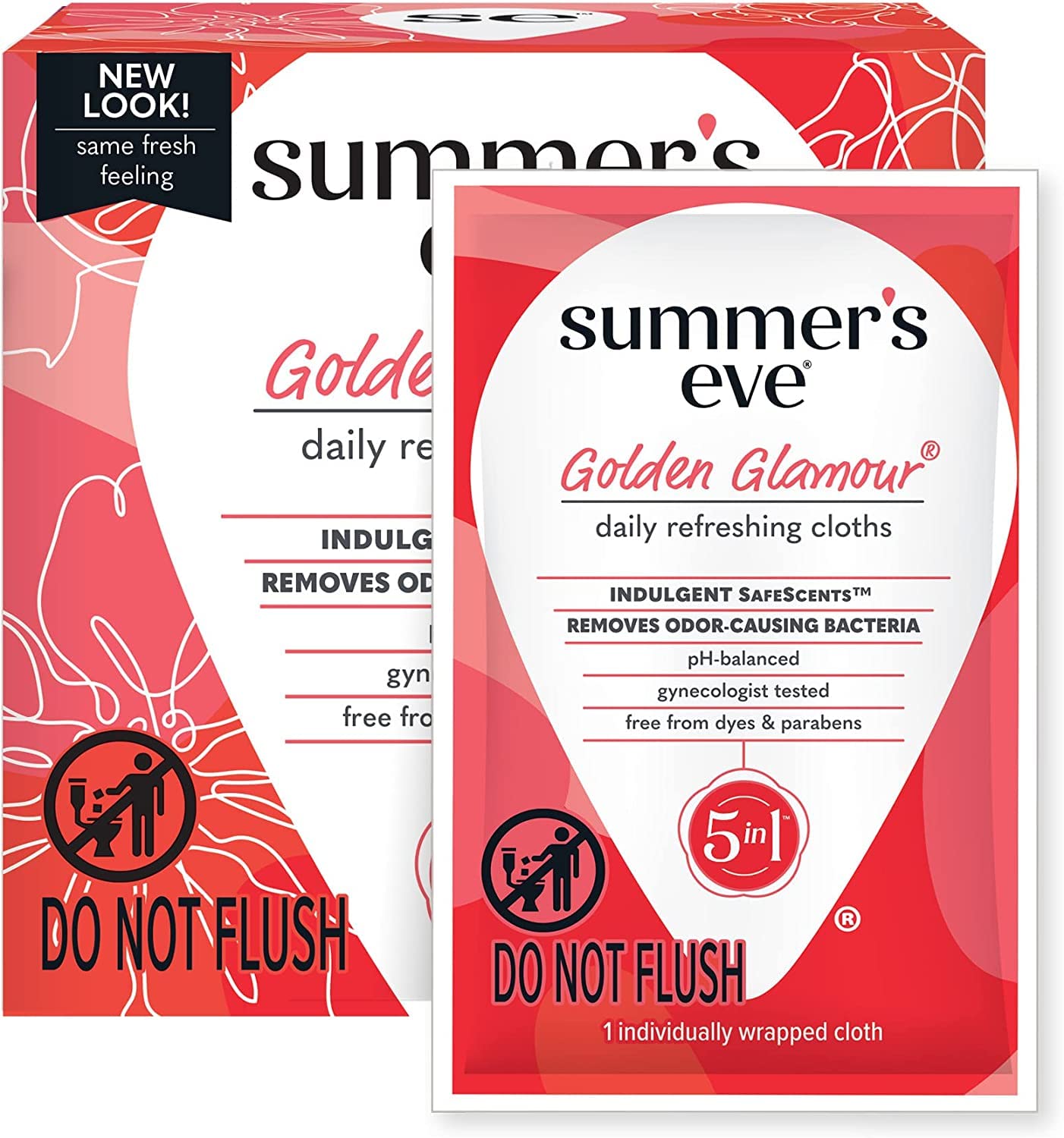 Summer's Eve Golden Glamour Daily Refreshing Feminine Wipes, Removes Odor, pH balanced, 16 Count (Pack of 6)