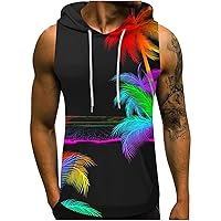 Men's Workout Tank Tops 3D Print Sleeveless T-Shirt Bodybuilding Muscle Gym Hoodies Stylish Workout Hooded Vest