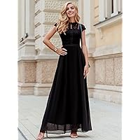 Women's Dress Contrast Lace -line Dress Dress for Women (Color : Black, Size : X-Large)