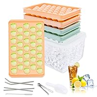 4 Pack Ice Cube Tray with lid & Ice Bin & Tongs & Scoop & 4 Stainless Steel Straws, Ice Tray Making 0.9 In X 132PCS Ice Balls for Coffee Juice Cocktail Whiskey - Ice Cube Trays for Freezer