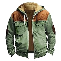 Mens Western Winter Warm Jacket Coats Vintage Casual Sherpa Fleece Lined Hoodies Loose Comfy Thickened Jackets