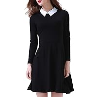Aphratti Women's Casual Long Sleeve Peter Pan Collar A-Line Fit and Flare Skater Dress