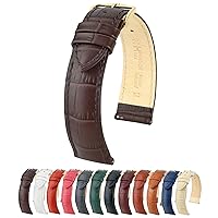 Hirsch Duke Leather Watch Strap - Brown - M - 18mm - Shiny Gold Buckle - Alligator Embossed Calf Leather Band