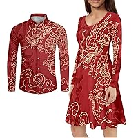 AmzPrint 2 in 1 Christmas Couple Outfits for Xmas Party Cosumes Ugly Christmas Dress and Shirt Couple Matching Clothing Set