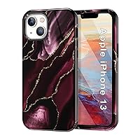 CASEFIV Compatible with iPhone 13 Case, Marble Pattern 3 in 1 Heavy Duty Shockproof Full Body Rugged Hard PC+Soft Silicone Drop Protective Girls Women Cover for iPhone 13 6.1 inch 2021, Wine Red