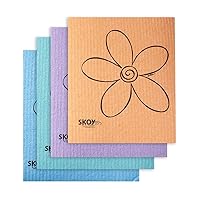 Skoy Cloth, 4-Pack Eco-Friendly and Reusable Swedish Dishcloth, for Kitchen and Household Use, Environmentally-Friendly, Dishwasher Safe, Plastic-Free Packaging, Assorted Colors