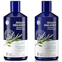 Avalon Organics All Natural Biotin B-Complex Therapy Thickening Shampoo and Conditioner For Hair Loss and Thinning Hair, 14 Fl Oz (Pack of 2)