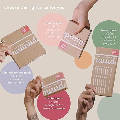 NUUD Smarter Pack Black | Natural vegan cream deodorant against sweat odor | Natural cosmetics without aluminum, alcohol, chemicals and animal testing | Bio-plastic sugarcane tube | Lasts for up to 20 weeks (2 x 20ml) | Unisex
