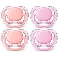 Philips AVENT Ultra Air Pacifier 0-6 Months, Pink/Peach, 4 Pack, SCF245/40