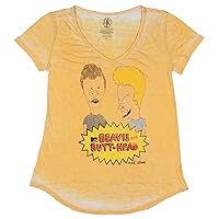 Beavis and Butthead Women's Distressed Design Burnout V-Neck T-Shirt