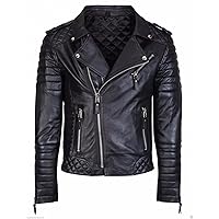Diamond Quilted Slim Fit Black Biker Sheepskin Leather Jacket