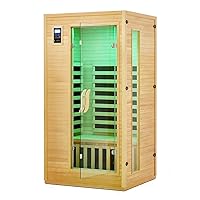 2024 Upgrade 1 to 2 Person Sauna, 6 Heating Plate Infrared Physical Therapy Wooden Dry Steam Sauna, Low EMF, MP3 Auxiliary Connection, Dual Controls Inside and Outside Fits, Home Spa Day Use