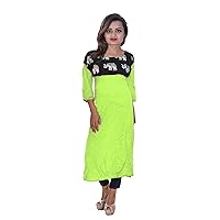 Green Color Women's Cotton Top Casual Tunic Animal Print Kurti Plus Size (5XS)