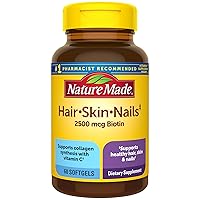 Hair Skin and Nails with Biotin 2500 mcg, Dietary Supplement For Healthy Hair Skin and Nails Support, 60 Softgels, 60 Day Supply