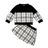 Crop Top Pants Infant Newborn Baby Girls Long Sleeve Patchwork Sweatshirt Tops Plaid Skirt 2PCS (Black, 6-9 Months)