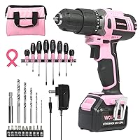 WORKPRO Pink Cordless 20V Lithium-ion Drill Driver Set & 8 Piece Magnetic Screwdrivers Set- Pink Ribbon