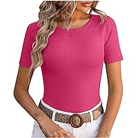 Women Sexy Bodycon T-Shirts Solid Knitted Short Sleeve Tops Slim Fit Casual Blouses Cute Trendy Square Neck Shirts