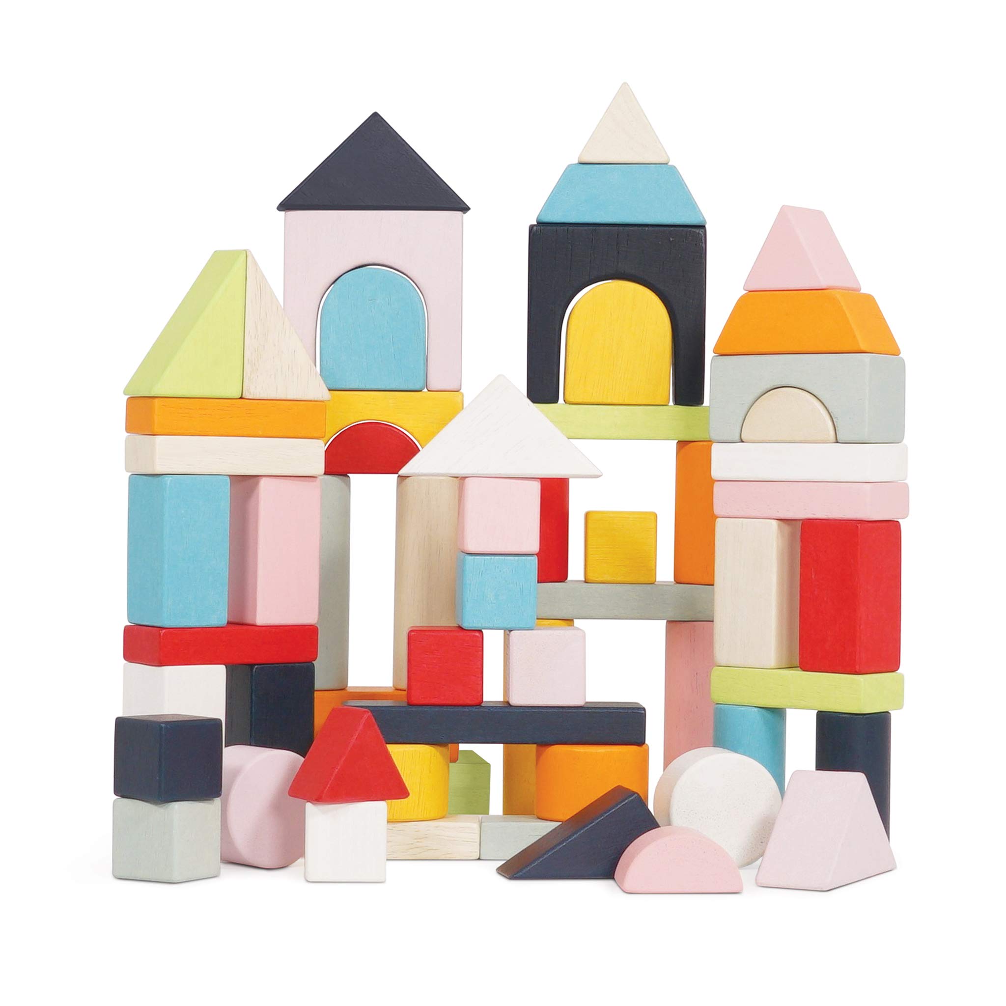 Le Toy Van - Educational Wooden Building Blocks 60 Piece Set Toy | Montessori Style Shape & Colour Development Toy - Suitable for 12 Months + (PL135)