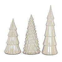 HGTV Home Collection, Ceramic Winter White Trees, Set of 3 and Glossy Finish, Christmas Themed, White, 15in
