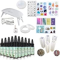 Frenshion 10 Pieces 30ML Crystal Epoxy Resin +12Molds with 100 Rings + UV Led Lamp+15ML Shine Oil for DIY Handcraft Jewelry Earrings Necklace Bracelet Making Crafting