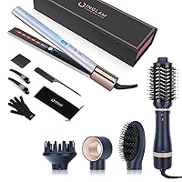 IG INGLAM Hair Dryer Brush Set and 1 Inch Infrared Negative Ionic Titanium Flat Iron Bundle