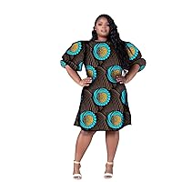 African Dresses for Women Wax Ankara Print Loose Puff Sleeve Clothing Casual Party Wear