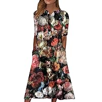 Summer Dresses for Women 2024 Vacation Trendy Maxi Black Dressy, Women's 's Casual Dresses Button Up Solid Col