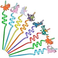 24 Pieces Dragon Drinking Straws Dragon Party Reusable Drinking Plastic Straws Kids Dragon Party Supplies Favors for Juice Milk Drinks Colorful Decoration and Birthday Party Present