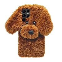 Losin Dog Case Compatible with Galaxy S23 Ultra Cute 3D Plush Fluffy Dog Case Cartoon Case Fashion Luxury Fur Hair Fuzzy Wool Face Soft Back Cover Shockproof Protective for Women and Girls Girly