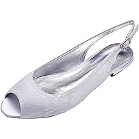Womens Slingback Flat Sandals Peep Toe Slip On Flats Lace Wedding Shoes Bridal Dress Party
