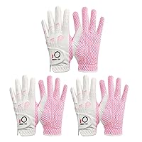 FINGER TEN Golf Gloves Women's Ladies Left Hand or Right Handed Grip Weathersof Value 3 Pack, Fit Size Medium Small Large Pro Design