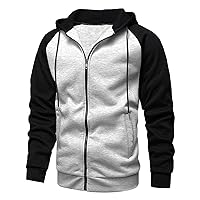 Zip Up Hoodie Men Casual Colorblock Sweatshirt Lightweight Workout Athletic Drawstring Jacket Outerwear With Pocket