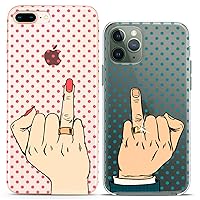 Matching Couple Cases Compatible for iPhone 15 14 13 12 11 Pro Max Mini Xs 6s 8 Plus 7 Xr 10 SE 5 Engaged Rings Hands Cute Wedding Anniversary Mate Gift Girlfriend Love Silicone Pair Cover Clear