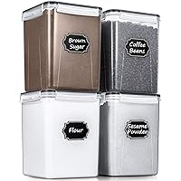 Wildone Large Food Storage Containers 5.2L /175oz, 4 Piece BPA Free Plastic Airtight Food Storage Containers for Flour, Sugar, Baking Supplies, Kitchen & Pantry Containers with 20 Labels
