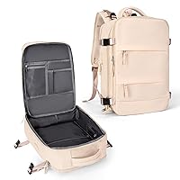coowoz Large Casual Travel Backpack For Women Men,Carry On Rucksack Flight Approved,Hiking Waterproof Outdoor Sports Daypack Fit 15.6 Inch Laptop Shoes Compartment (Beige)