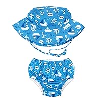 Bumkins Reusable Swim Diaper and Hat, UPF +50, Ahoy, 24 Months