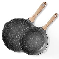 JEETEE Nonstick Pan, Nonstick Stone Frying Pan, Nonstick Omelette Skillet with Soft Touch Handle, 2-Piece Cookware Set Induction Compatible-8 Inch-10 Inch, Grey