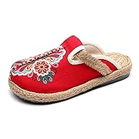 Hee grand Women's Embroidered Espadrilles Slip On Mule Slippers Ethnic Style Cotton and Linen Flats Retro Chinese Style