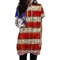 Patriotic Plus Size Tops for Women,Summer Hoodies for Women Short Sleeve Flag Printed Tunic Tops with Pockets