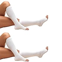 Truform Surgical Stockings, 18 mmHg Compression for Men and Women, Knee High Length, Open Toe, White, Medium (Pack of 2)