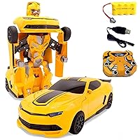 Remote Control Car Transforming Bumblebee Classic Disguise Action Figure Hero Robot Toy with One Button Transformation