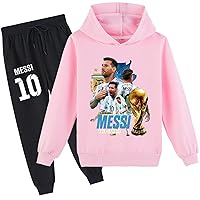 Kids Graphic Long Sleeve Sweatshirts and Sweatpants Set,Lionel Messi Hoodie Lightweight Pullover Tracksuit for Boys