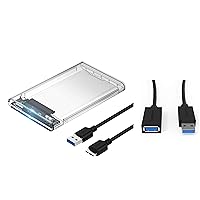 Sabrent 2.5-Inch SATA to USB 3.0 Tool-Free Clear External Hard Drive Enclosure + 22AWG 3 Feet USB 3.0 Extension Cable