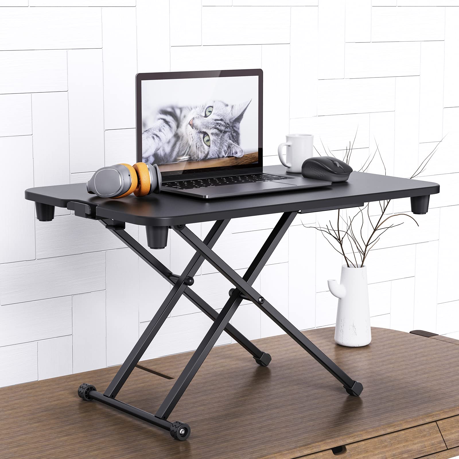 Standing Desk Converter 28'' Height Adjustable Standing Desk Riser for Monitor or Laptop Sit Stand Desk Converter for Home Office