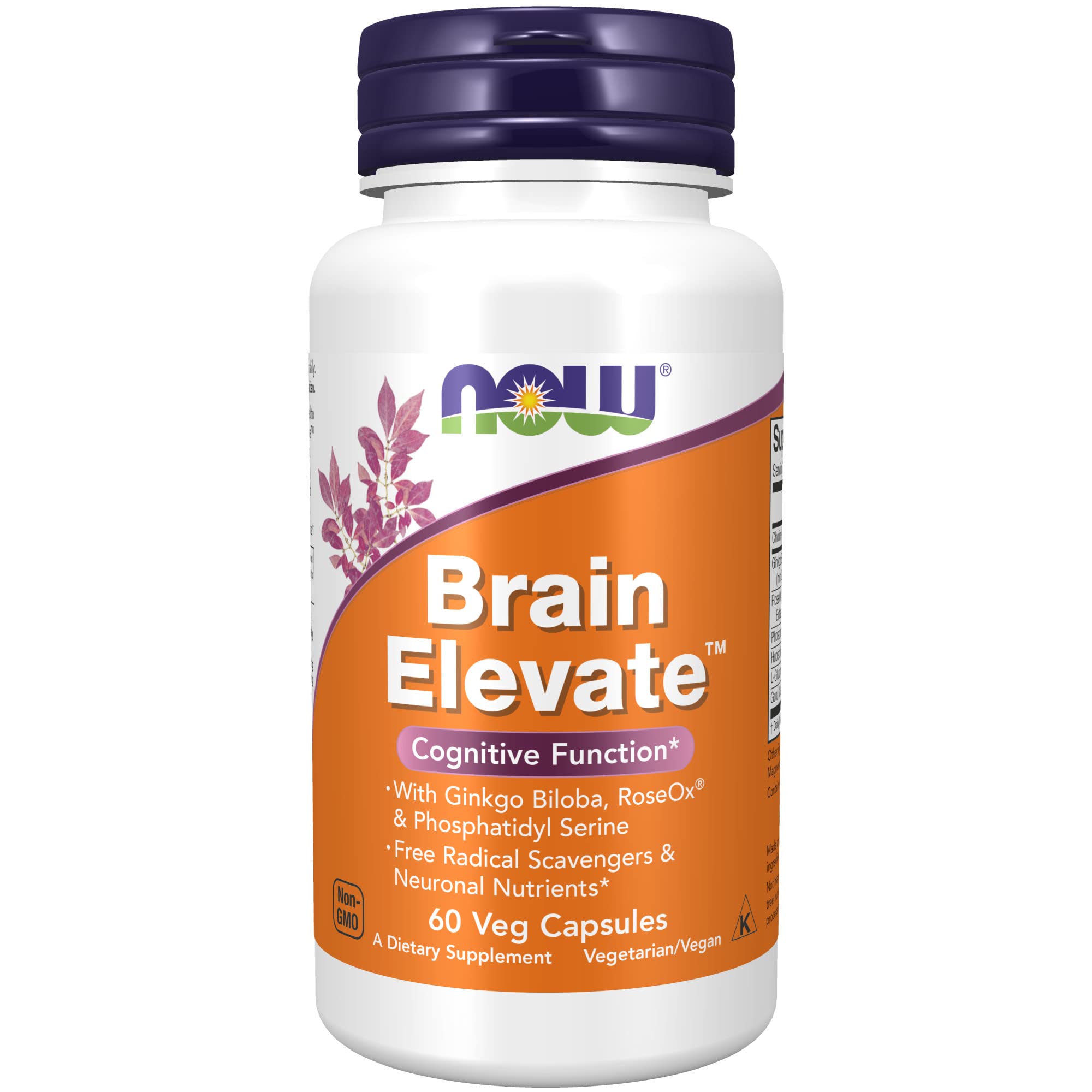 NOW Supplements, Brain Elevate™, Featuring Ginkgo Biloba, RoseOx® and Phosphatidyl Serine, 60 Veg Capsules