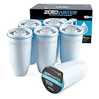 ZeroWater Official Replacement Filter - 5-Stage 0 TDS Filter Replacement - System IAPMO Certified to Reduce Lead, Chromium, and PFOA/PFOS, White, 6-Pack