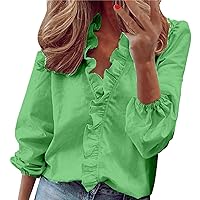 Deals of The Day Clearance Prime Ruffle V Neck Blouses for Women Dressy Casual 3/4 Sleeve Tops Classy Plain Shirts Office Work Tshirt for Ladies Cold Shoulder Tops for Women